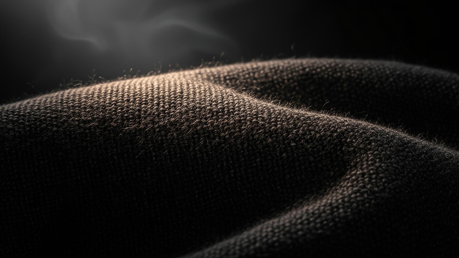 Cinematic macro detail of heavyweight organic cotton fabric in low light